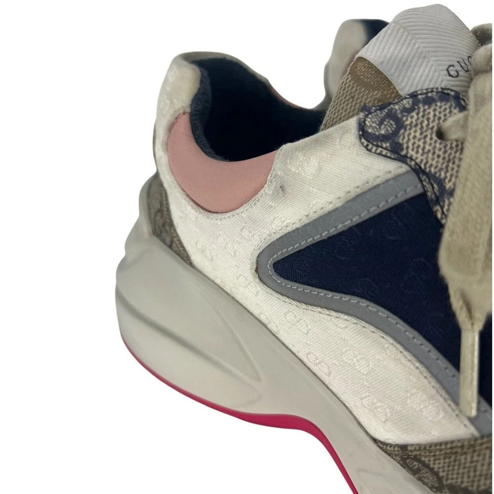Gucci GG Rhyton Sneakers GG Supreme Canvas Pink Blue‎ Size 38
